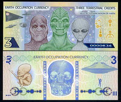 Earth Occupation, 3 Terrestrial Credits, Nd (2014) Polymer, Unc Aliens, Ufo